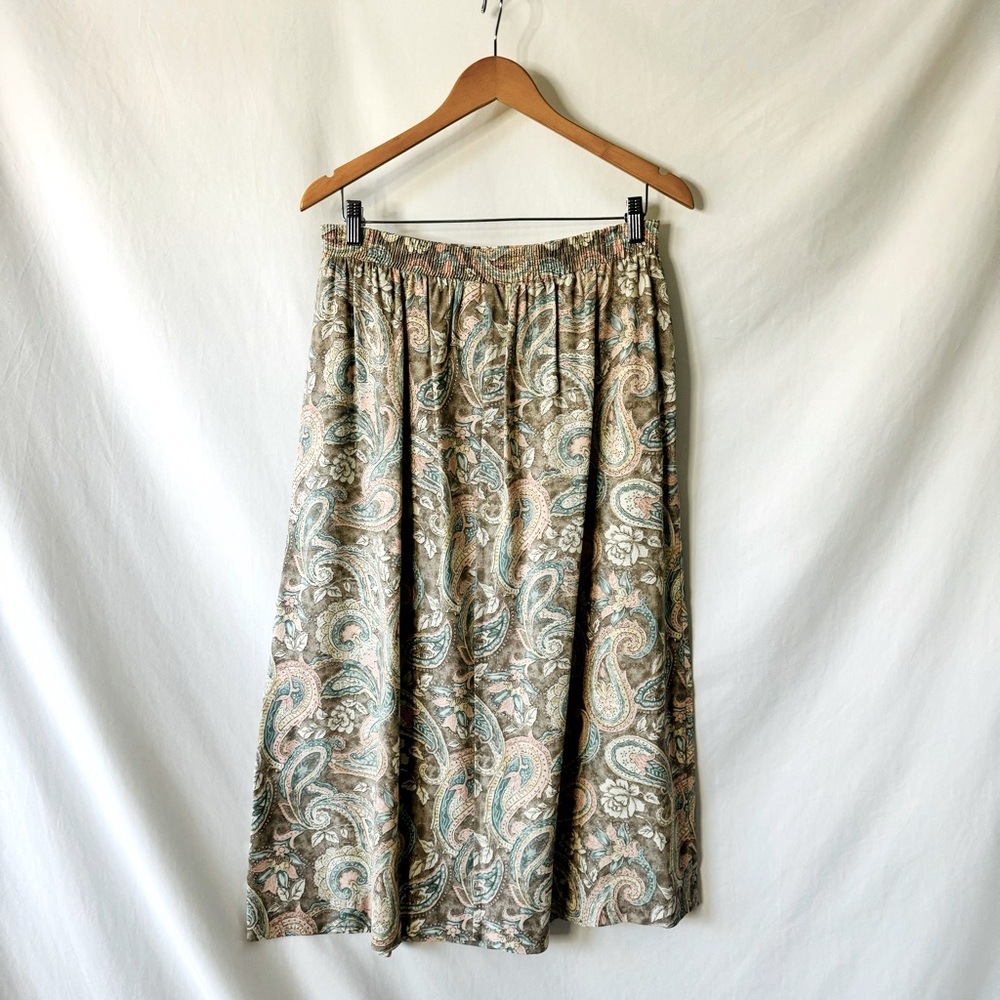 Vintage 80s Jantzen Paisley Neutral Cream Skirt - Picture 2 of 12